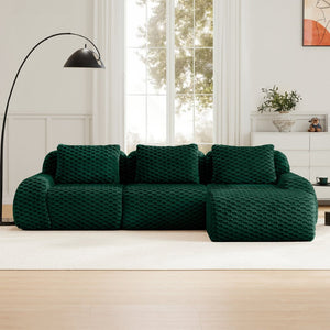 English Elm 114" Modular L-shaped Sectional Flannelette Sofa with Ottoman for Spacious Living Rooms Green W714S01526