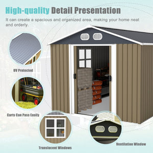 English Elm Campcraft 8x12 Outdoor Metal Storage Shed Lockable Weatherproof Backyard Tool House Brown W1598S00043