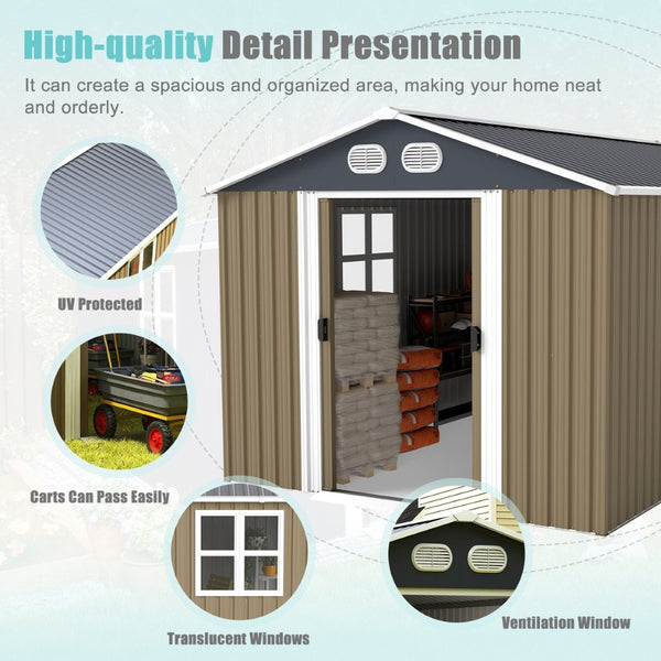 English Elm Campcraft 8x12 Outdoor Metal Storage Shed Lockable Weatherproof Backyard Tool House Brown W1598S00043
