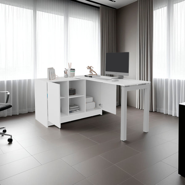 English Elm Elfrida Compact White Desk with Two Open Shelves, Scratch-Resistant Melamine Surface, Stable Design B128S00194