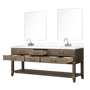 English Elm Grey Oak Double Bath Vanity Set With Carrara Marble Top, Chrome Faucets & 36" Mirrors - Stylish Storage! B2731S01911