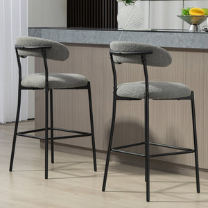 English Elm 26'' Modern Counter-Height Bar Stools In Grey Teddy Fabric With Sturdy Black Base & Footrest W2215P196283