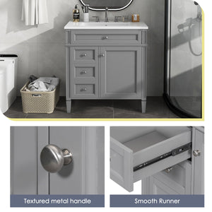 English Elm 30'' Modern Bathroom Vanity With Ceramic Sink, 2 Smooth-Glide Drawers & Tip-Out Compartment Storage N710P206904E