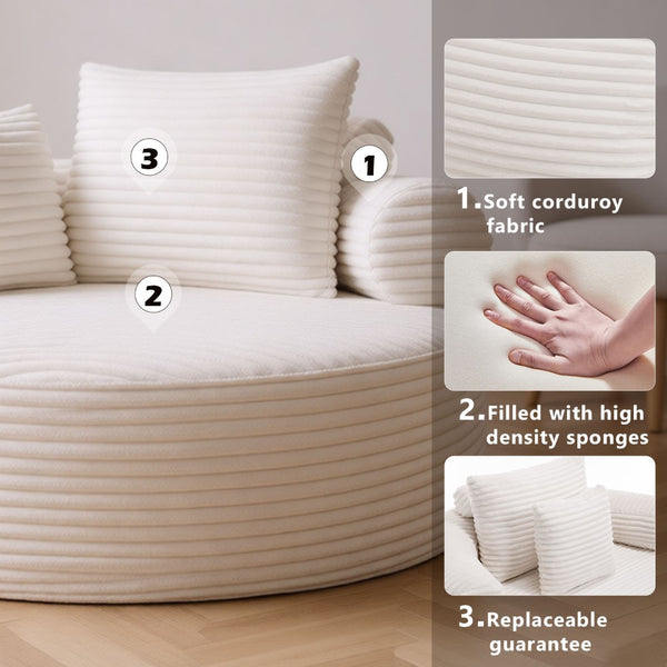 English Elm Round Cloud Sofa Bed with Memory Foam Fill Convertible Sectional for Living Spaces W3224P444275