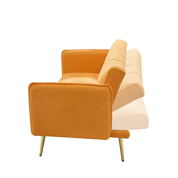 English Elm 70-inch Teddy Fleece Sofabed Convertible Futon with Adjustable Arms & Backrest, Plush Studio Bed Lounge Yellow W2290P257425