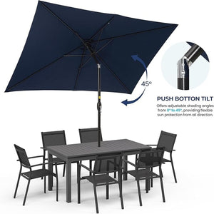 English Elm 6.5 X 10 Ft Rectangular Outdoor Patio Umbrella with Crank Tilt Uv Resistant Canopy Navy Blue B082P454958