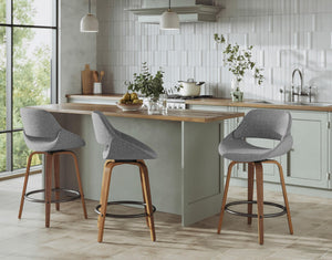 English Elm Fixed-height Swivel Counterstools with Bentwood Frame and Upholstered Seat Set of 3 B202S02015