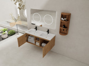 English Elm 48" Wall-Mounted Bathroom Vanity With Double Sink, Soft-Close Doors & Storage Rack For Modern Homes W999S00346
