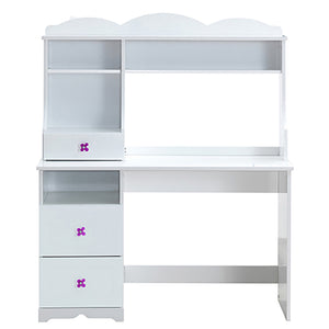 English Elm White Romantic 2-Drawer Writing Desk with Floral Pull Knob, Open Shelf, Sturdy Wooden Sled Base, Compact Workspace (47.5" W) B062P189249