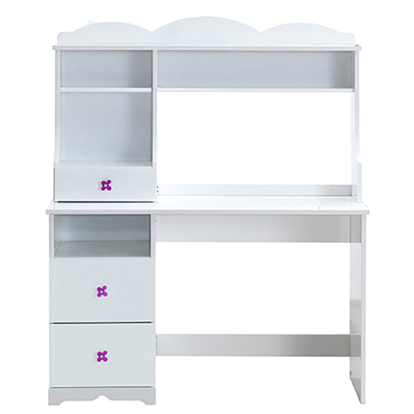 English Elm White Romantic 2-Drawer Writing Desk with Floral Pull Knob, Open Shelf, Sturdy Wooden Sled Base, Compact Workspace (47.5" W) B062P189249