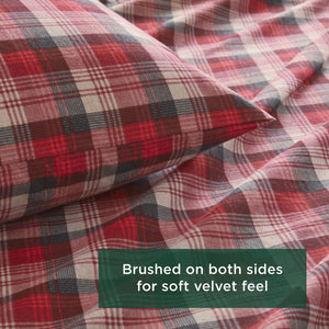 English Elm 3 Pcs Twin Sheet Set - Cozy Red Plaid Cotton Flannel For Warmth, Comfort, And Timeless Style B035P319781