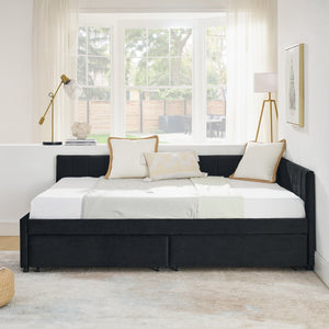 English Elm Full Size Upholstered Tufted Daybed Frame With Storage Drawers, Plush Velvet In Elegant Black Finish W1413S00088
