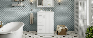 English Elm 24" Modern Bathroom Vanity with Under-Mount Sink, Vertical Stripe Design, 2 Drawers & Soft-Close Cabinet White N710P288936K