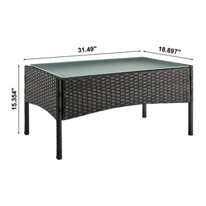 English Elm Imperia 3-Piece Conversation Set with Removable Washable Cushions, Tempered Glass End Table, Weatherproof Rattan Frame Black+Grey B365P398242