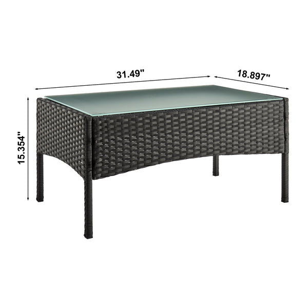 English Elm Imperia 3-Piece Conversation Set with Removable Washable Cushions, Tempered Glass End Table, Weatherproof Rattan Frame Black+Grey B365P398242