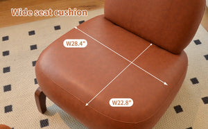 English Elm Cute Faux Leather Armless Accent Chair Solid Wood Legs Cushioned Seat Modern Brown W2105P440978