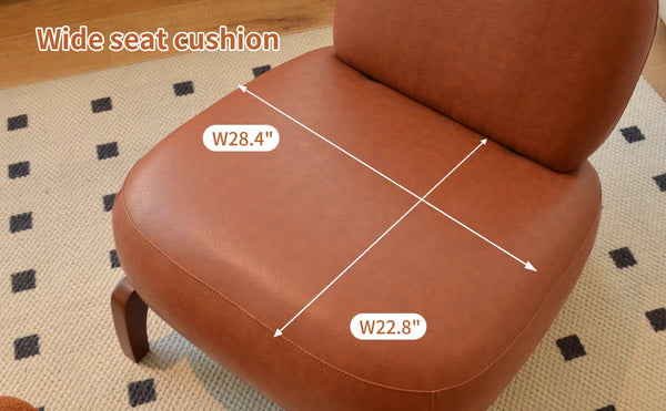 English Elm Cute Faux Leather Armless Accent Chair Solid Wood Legs Cushioned Seat Modern Brown W2105P440978