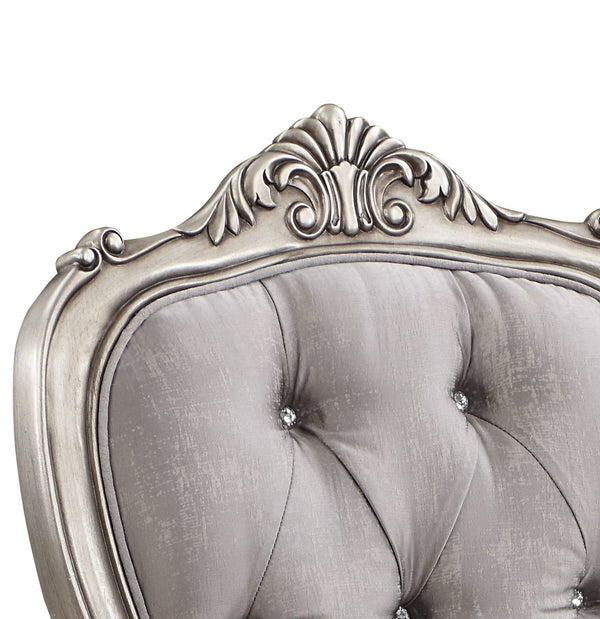 English Elm Ariadne Light Gray Velvet Side Chairs Set of 2 — Button Tufted Padded Seats, 3" Foam, Antique Platinum Finish B2726P338701