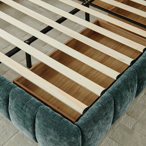 English Elm California King Platform Storage Bed Chenille Upholstered Frame Modern Bedroom Blue+Green W487S00523