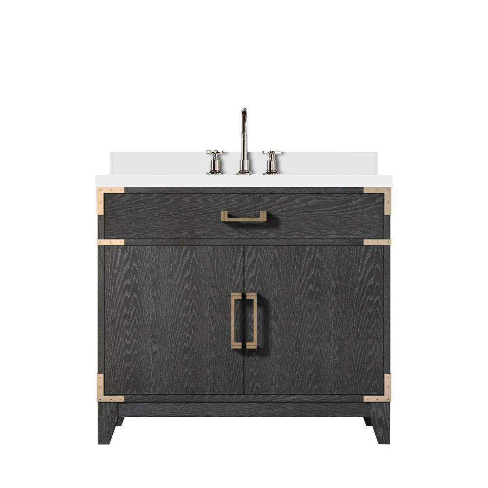 English Elm Black Oak Single Bath Vanity With Cultured Marble Top, Chrome Faucet, Soft-Close Doors & Storage B2731P260919