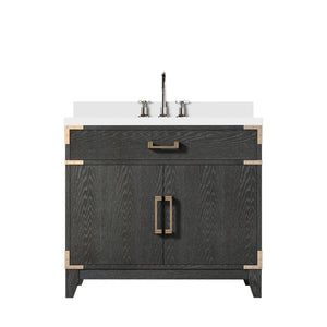 English Elm Black Oak Single Bath Vanity With Cultured Marble Top, Chrome Faucet, Soft-Close Doors & Storage B2731P260919