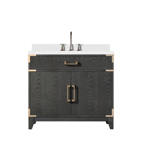 English Elm Black Oak Single Bath Vanity With Cultured Marble Top, Chrome Faucet, Soft-Close Doors & Storage B2731P260919