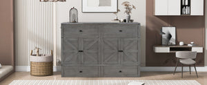 English Elm Queen Murphy Wall Bed with Usb Ports Storage Drawers and Cabinet Style Panel Front Gray N708S00006AAE