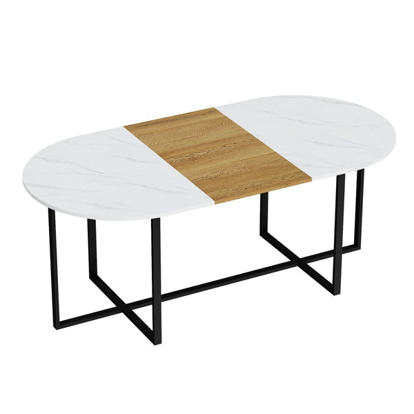English Elm Sn-ovt200-8-whwd Oval Faux Marble Two-tone Dining Table with Sturdy Metal Base W3875P372903
