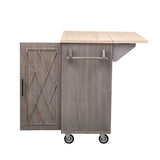 English Elm K&K 51.2"W Geometric Twill Stripe Textured Design Kitchen Island With Drop Leaf, Farmhouse Kitchen Island On Wheels With Internal Storage Rack, Rolling Kitchen Cart With Towel Rack For Kitchen, Brown