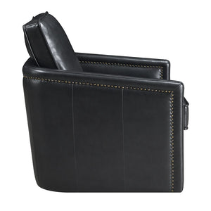 English Elm Black Swivel Accent Chair with Down-Feather Cushion, 180° Rotation, Leather-Aire Comfort & Durable Frame B062P209161