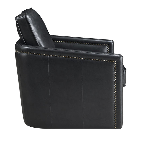 English Elm Black Swivel Accent Chair with Down-Feather Cushion, 180° Rotation, Leather-Aire Comfort & Durable Frame B062P209161