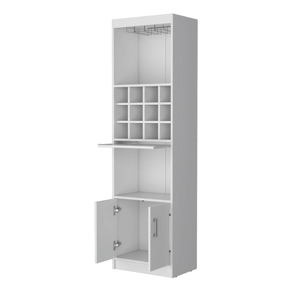 English Elm White Bar Cabinet With Ample Wine Storage And Chic Design For Space-Saving Home Entertaining Solutions B062P193654-GIGA