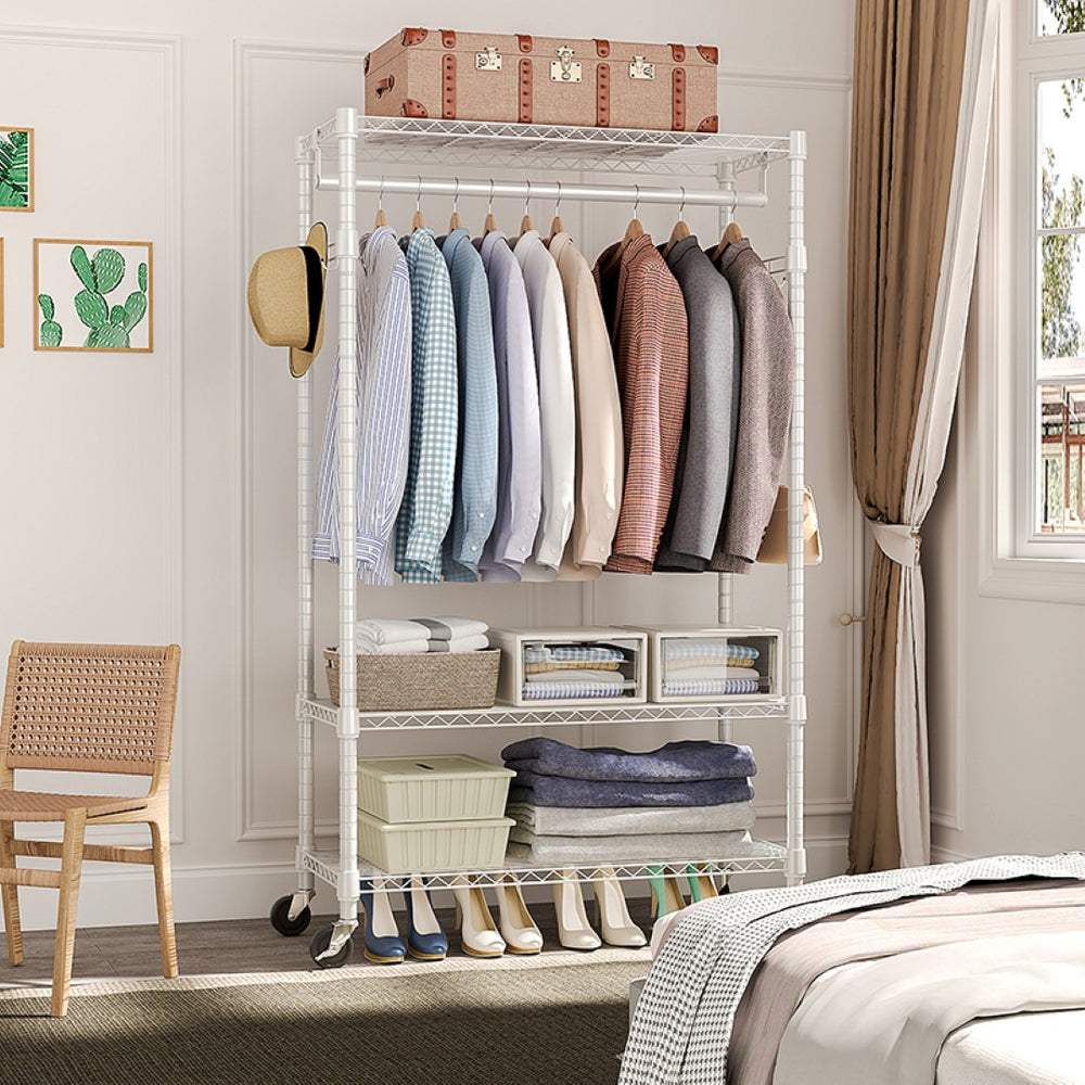English Elm Heavy Duty Rolling Garment Rack Three Tier Wire Shelving with Hooks for Closet W5386P503916