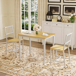 English Elm Dining Table Set 3 Piece Industrial Steel Frame with Melamine Top for Kitchen Nook White+Natural W1162P424923