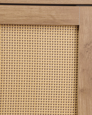 English Elm Shoe Cabinet with Rattan Doors 5-Tier Wooden Shoe Organizer Black+Natural — Ventilated Boho Storage for Entryway W3151P345852