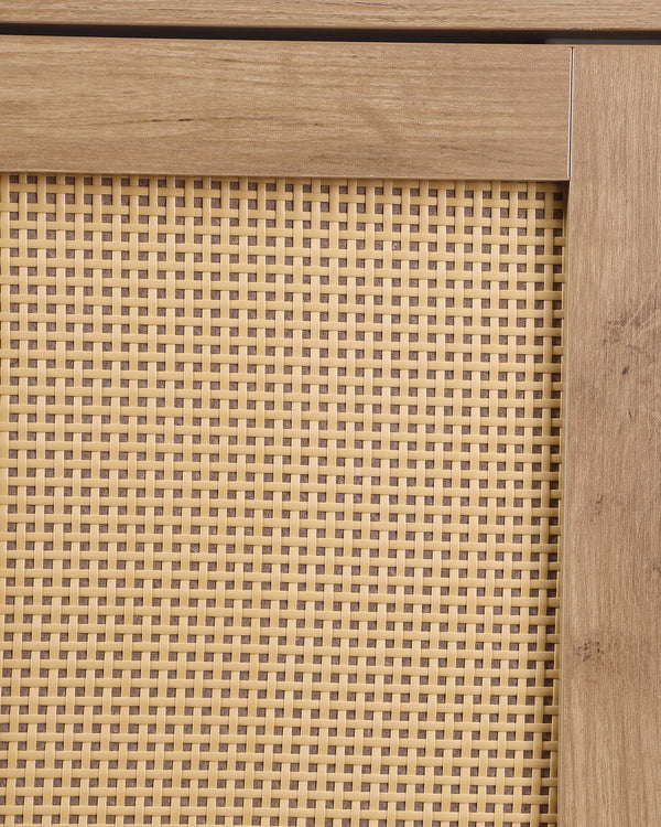 English Elm Shoe Cabinet with Rattan Doors 5-Tier Wooden Shoe Organizer Black+Natural — Ventilated Boho Storage for Entryway W3151P345852