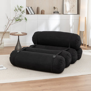 English Elm Adjustable Corduroy Floor Sofa with 5 Modular Cylinders for Custom Lounging and Ultimate Comfort Black W1170P365602