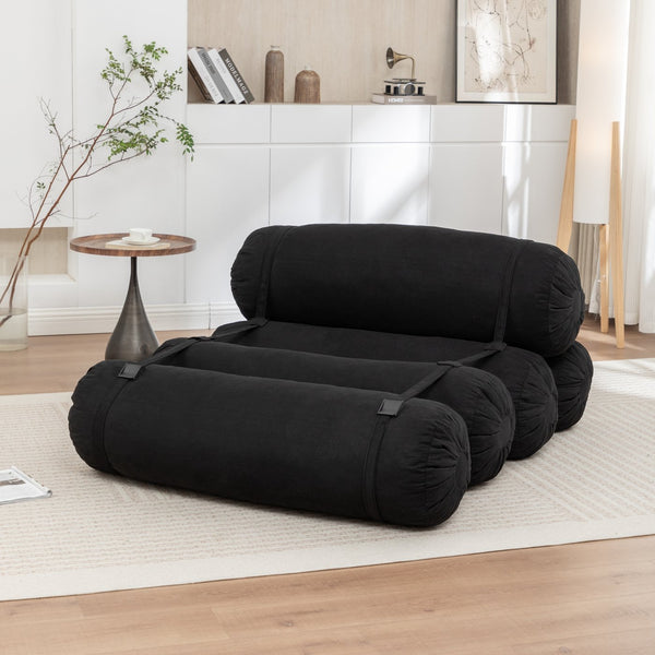 English Elm Adjustable Corduroy Floor Sofa with 5 Modular Cylinders for Custom Lounging and Ultimate Comfort Black W1170P365602