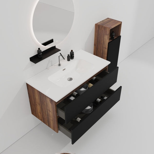 English Elm Grace Floating Bathroom Vanity Walnut Two-tone Soft Close Drawers Modern Cabinet W1865P279941
