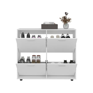 English Elm Opal Modern 4-Door Shoe Cabinet White — Enclosed 20-Pair Storage, Segmented Shelves, Sturdy Top Surface B070P337106