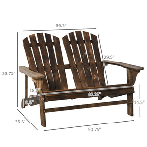 English Elm Wooden Double Adirondack Bench Fir Frame Ergonomic Seat Outdoor Patio Two Person T3971P388133