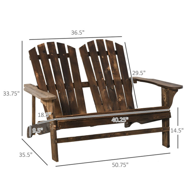English Elm Wooden Double Adirondack Bench Fir Frame Ergonomic Seat Outdoor Patio Two Person T3971P388133