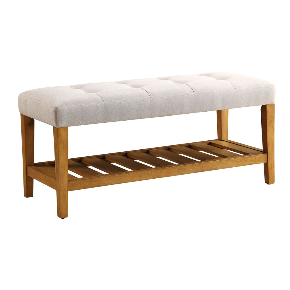 English Elm Light Tufted Padded Seat Bench with Oak Frame and Slatted Shelf — 40.5" Contemporary Seating, Storage B062P189177
