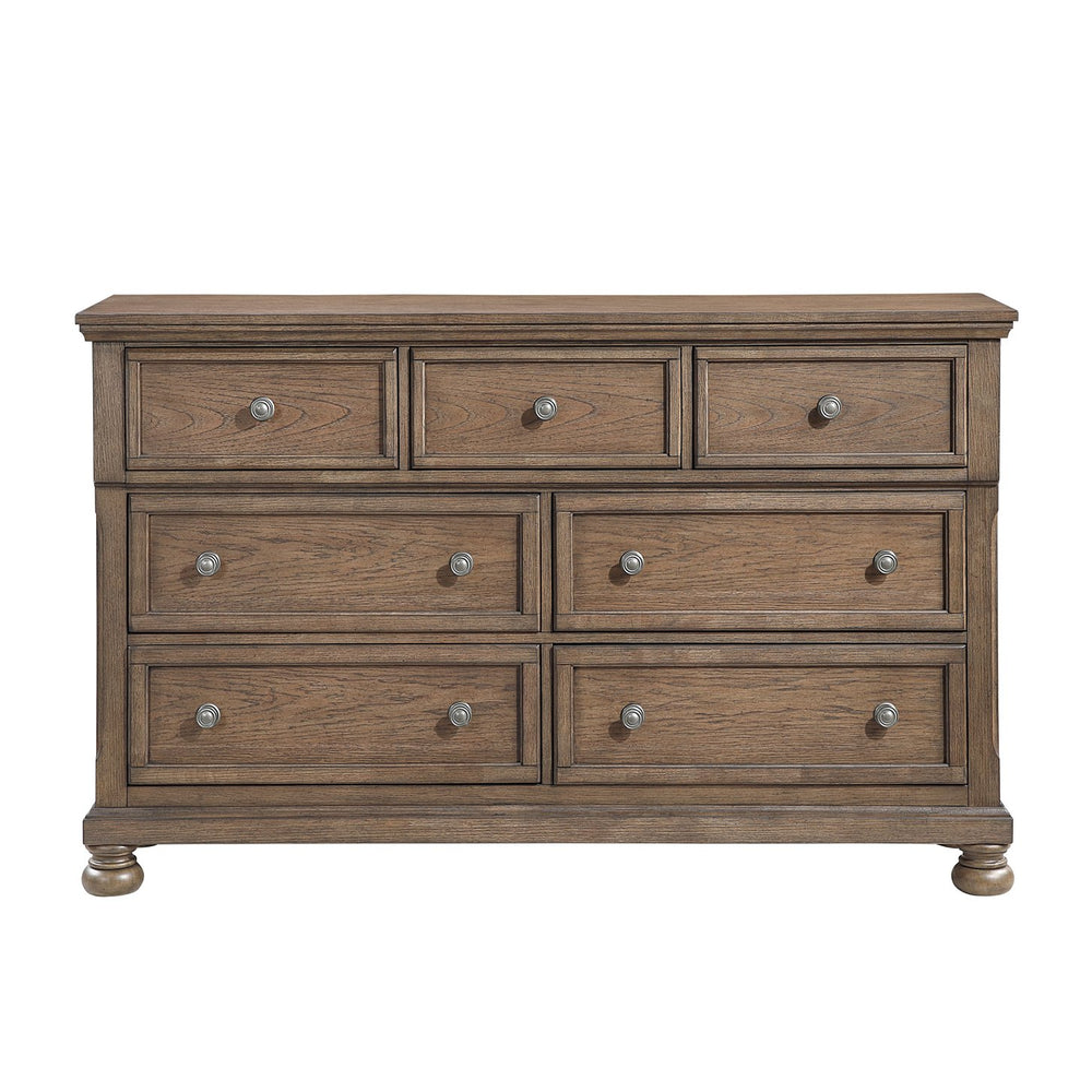 English Elm Transitional 7-Drawer Dresser with Felt Jewelry Tray, Dovetail Drawers & Pewter Knobs, Fully Assembled Antique brown 68 L x 21 W x 41.5 H B011P374531