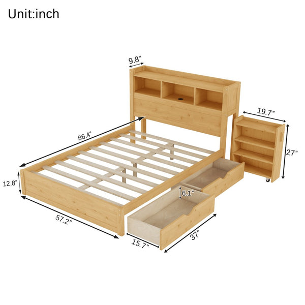 English Elm Twin Wood Storage Bed with Led Headboard Drawers and Pull Out Cabinet for Kids Natural W2593S00051