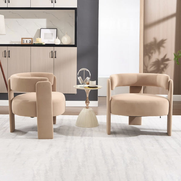 English Elm Accent Chair Velvet Upholstered Mid Century Modern Seat with Tapered Wood Legs for Any Room Khaki W3244P417179