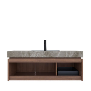 English Elm MURI Wall-Mounted 48" Bathroom Vanity with Durable Sintered Stone Top, Ceramic Basin, Soft-Close Brown Oak,Light Gray W2615S00095
