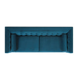 English Elm Jack 84" Modern Tuxedo Tufted Sofa, Satin Teal Blue Velvet