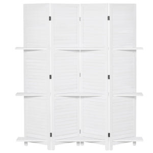 English Elm HOMCOM 4-Panel 67" Wood Privacy Screen Room Divider with 3 Removable Shelves, Folding White Decor W2225P200779