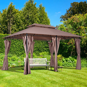 English Elm Outsunny 10' X 13' Outdoor Gazebo Canopy With Vented Roof & Curtains - Perfect For Backyard Relaxation W2225P200567-GIGA